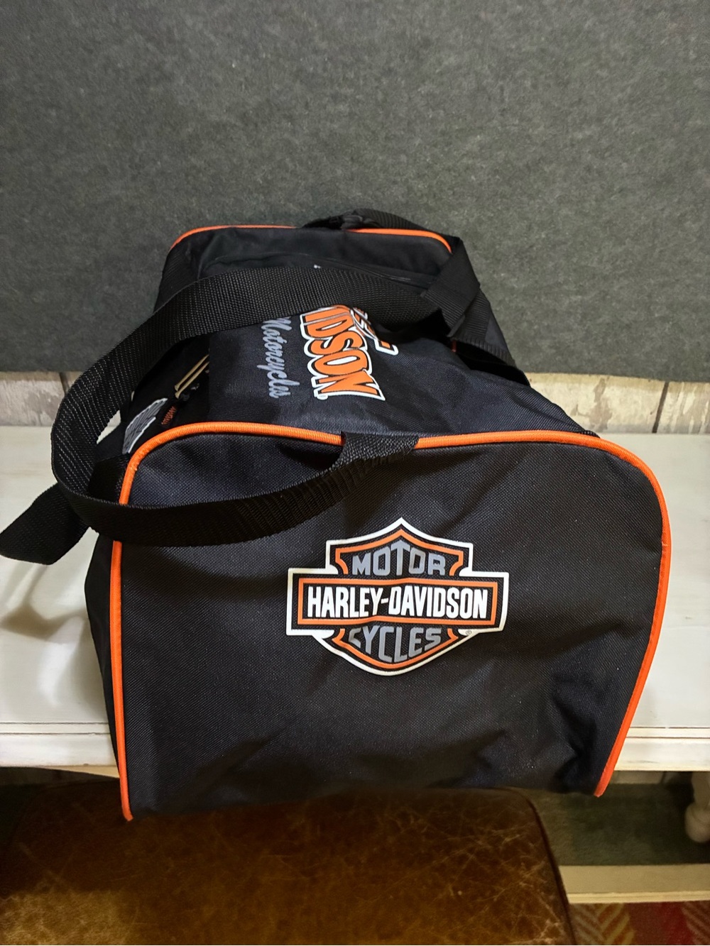 Harley-Davidson Black Duffel with Orange Logo Trim - Picture 2 of 5